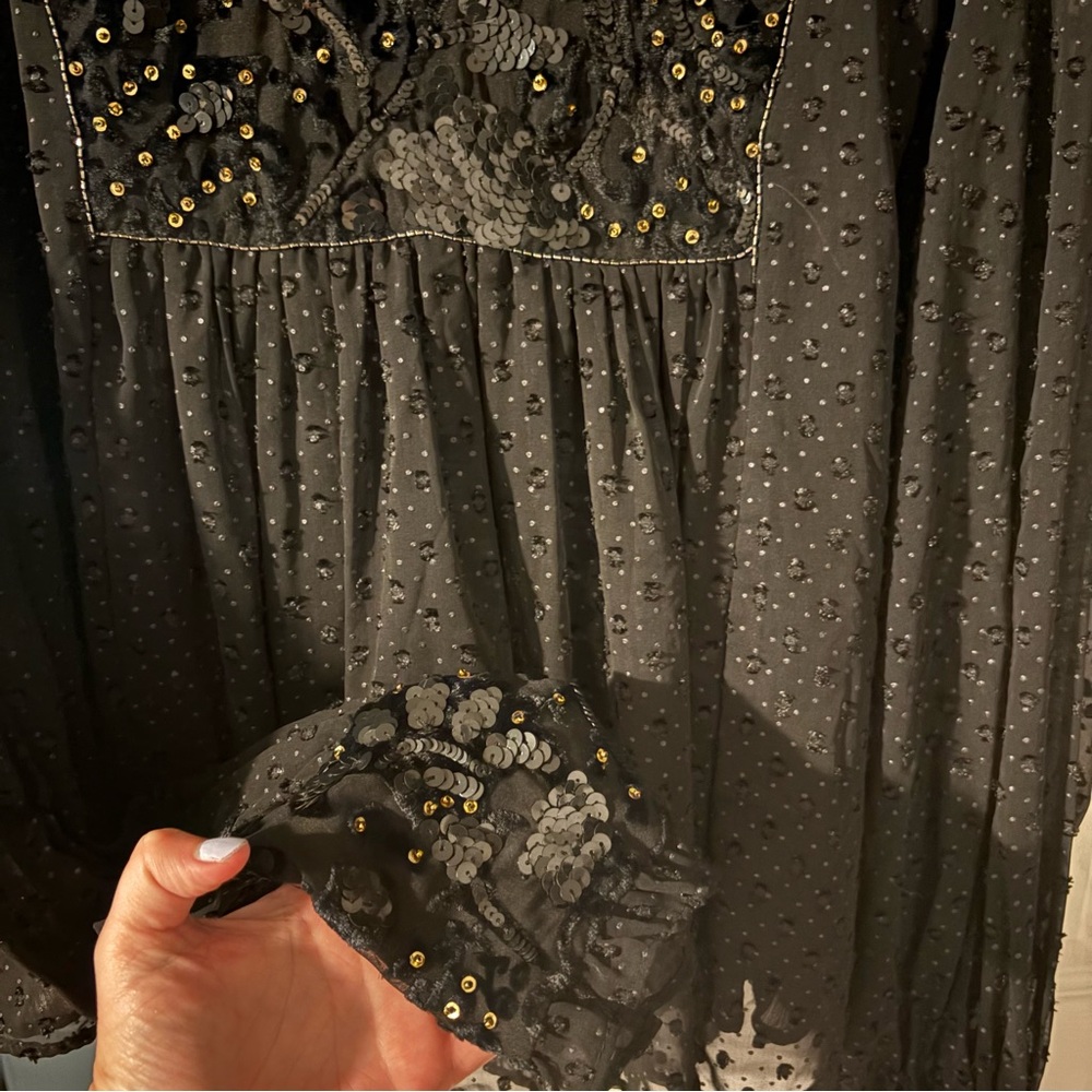 Zara Black Sequin Embellished Blouse - Picture 15 of 16